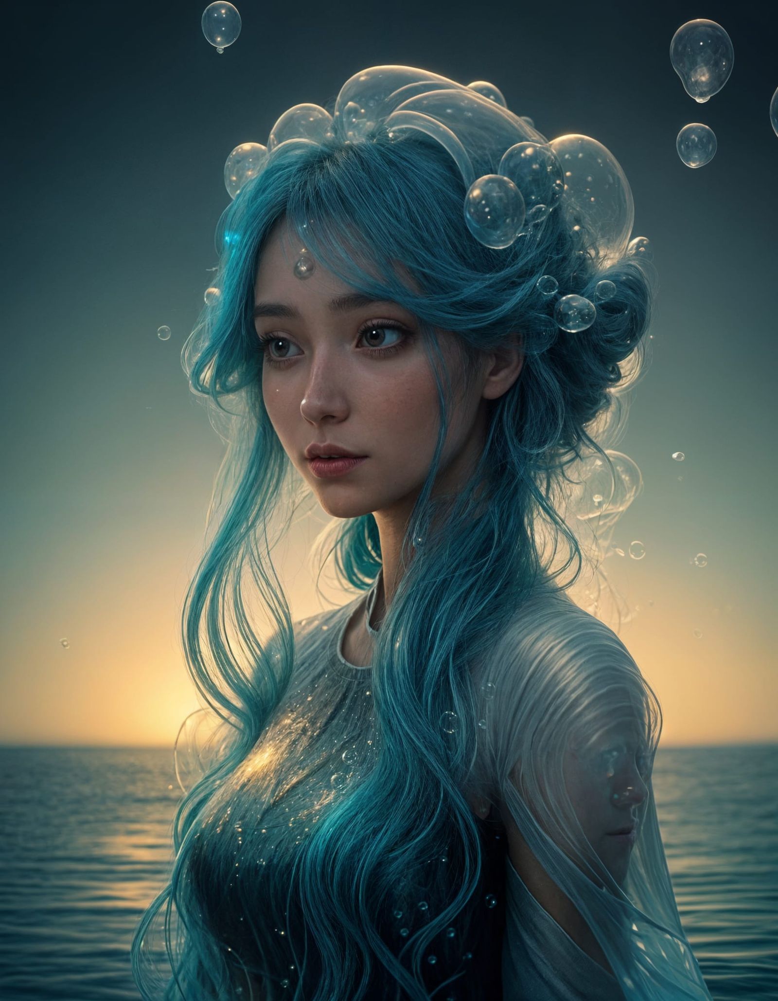 Surreal Mermaid Queen in Iridescent Oil Painting