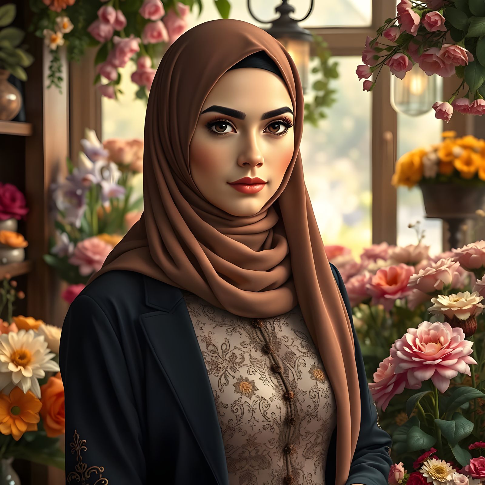 Hijab Florist in Art Nouveau Style