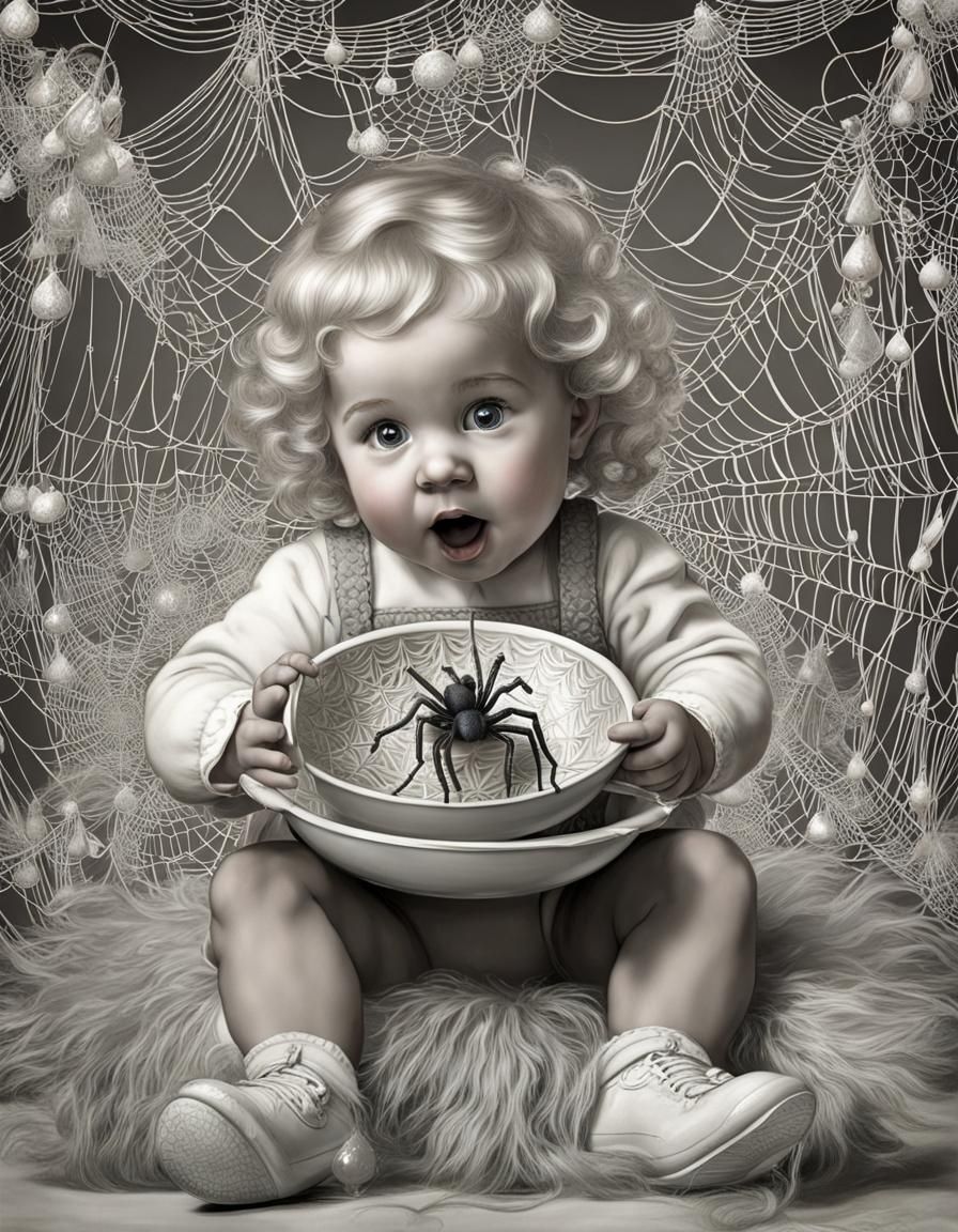 Toddler and Spider in Art Nouveau Style