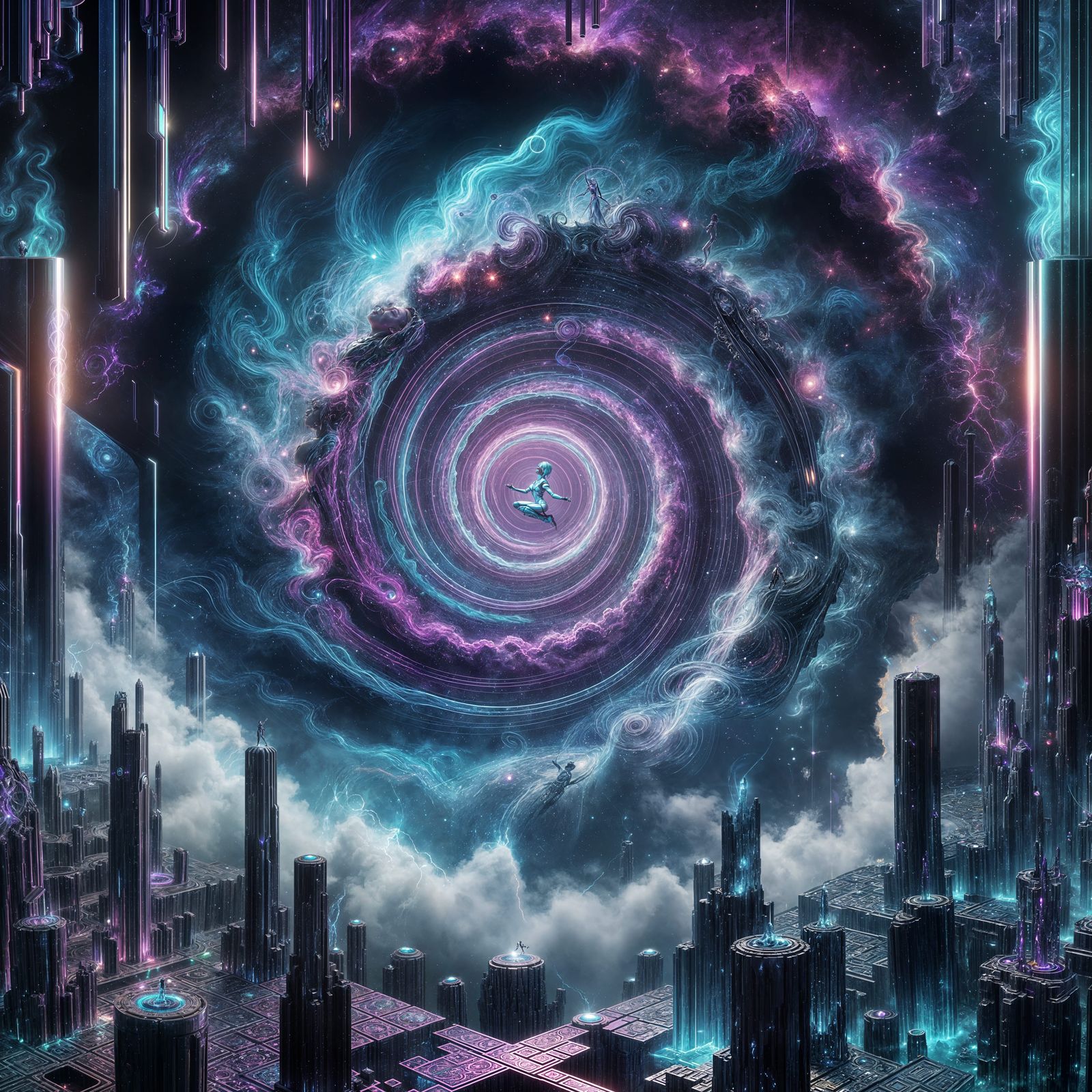 Hyperspace Portal with Floating Figure