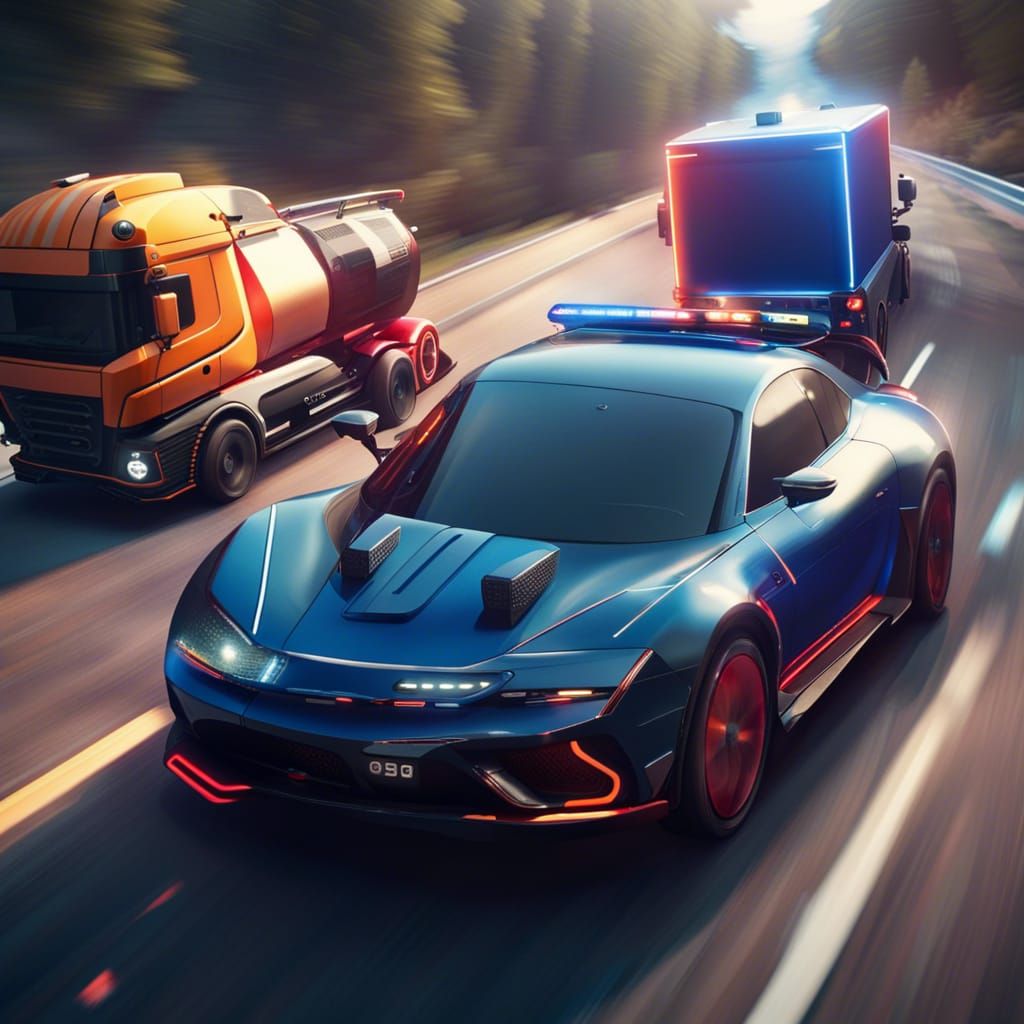 Sports Car Chase Scene in Detailed Matte Painting