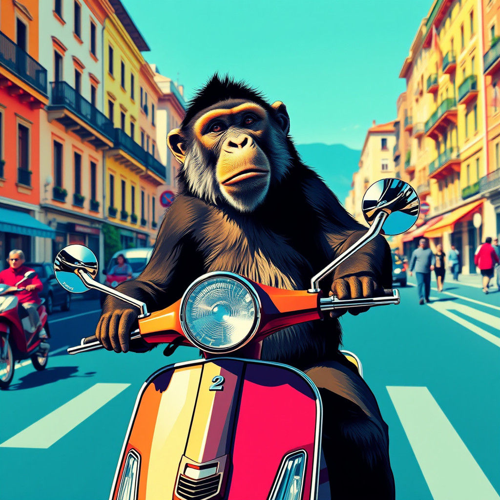 Monkey Rides Vespa in Naples: Pop Art Caravaggio