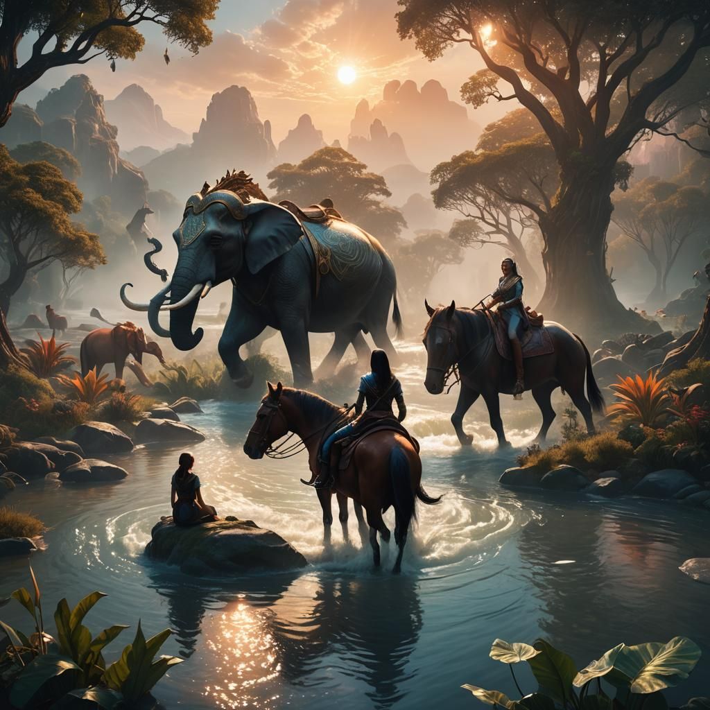 Ethereal Girl with Elephant Ears Rides River