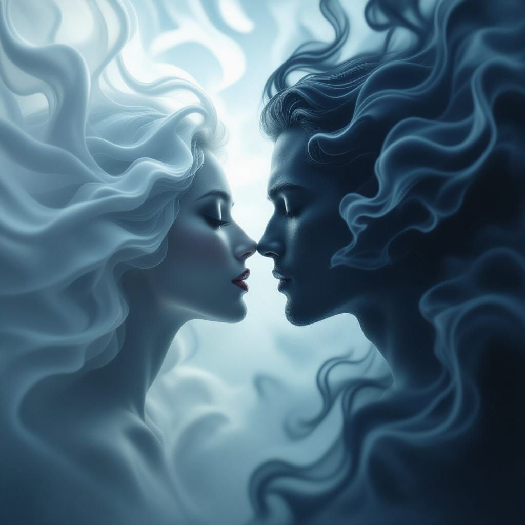 Ethereal Kiss of Mist and Smoke in Abstract Scene