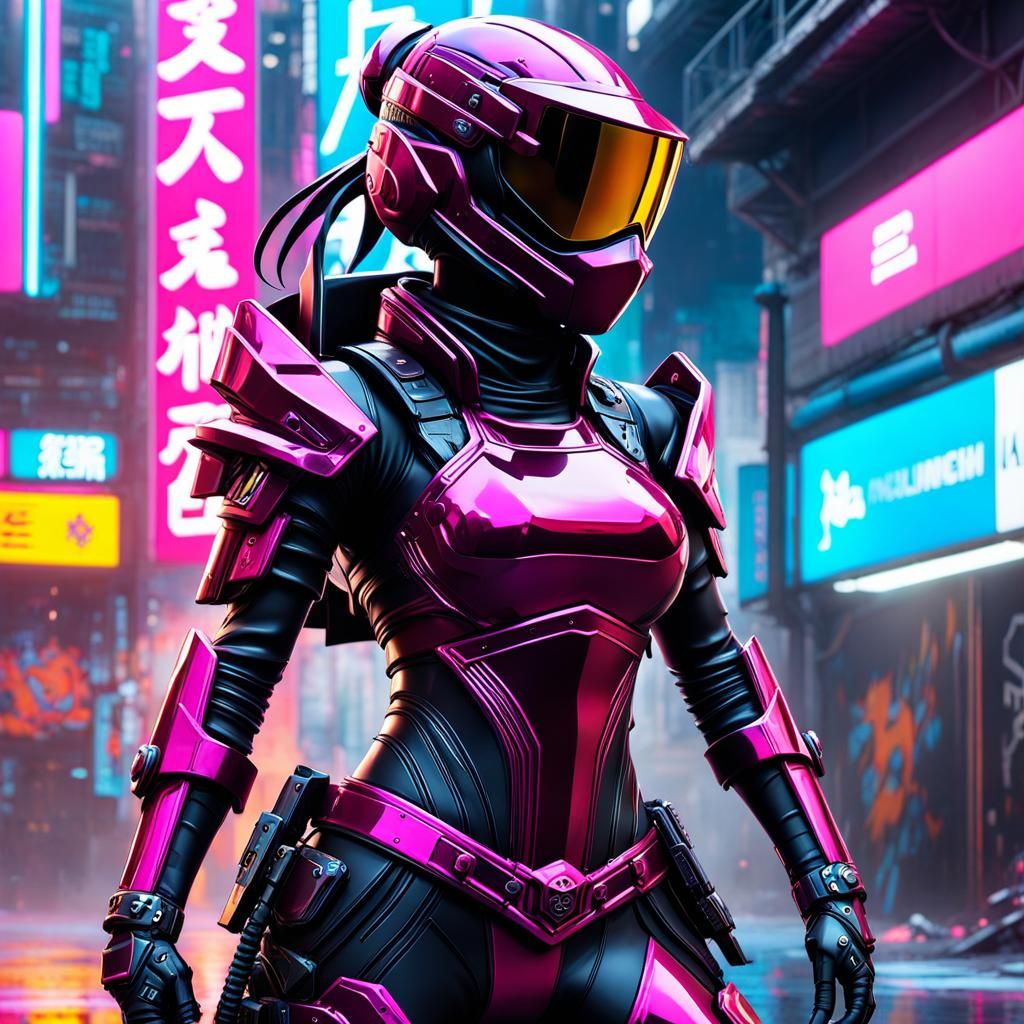 Ninja Kunoichi in Graffiti Street Art Style