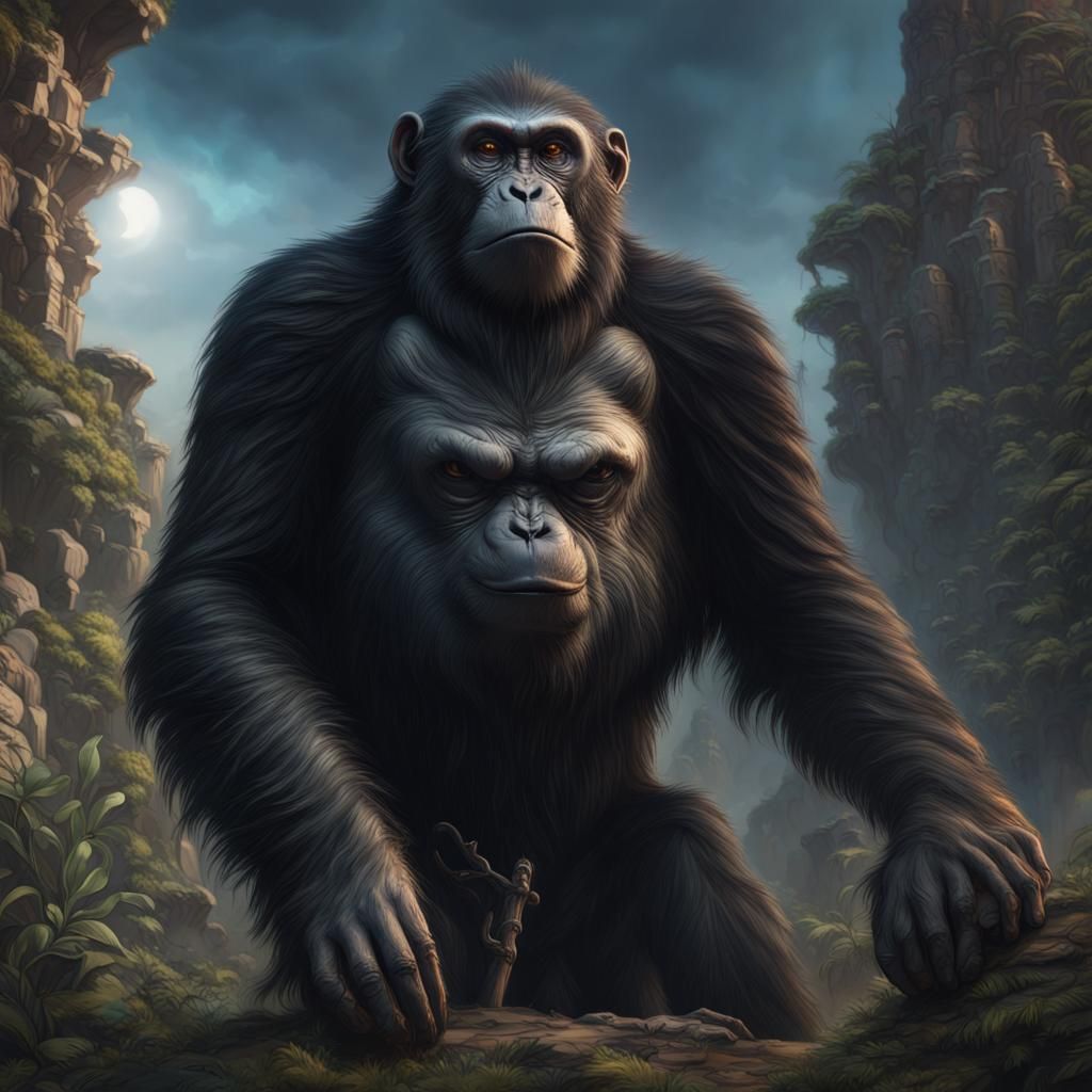 Detailed Black Monkey Matte Painting
