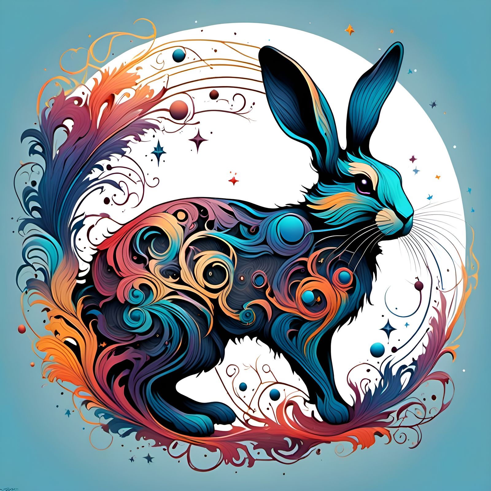 Cosmic Rabbit Tattoo Design with Galaxy Fur