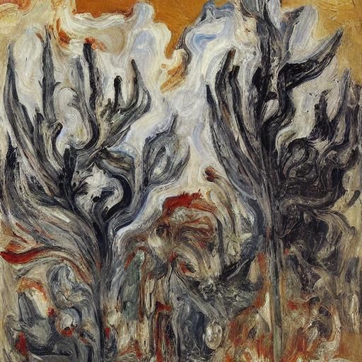 Expressionist Scene of Tanks, Flashes, Snow, and Smoke