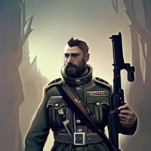 German General with Rifle: Dark Fantasy Concept Art