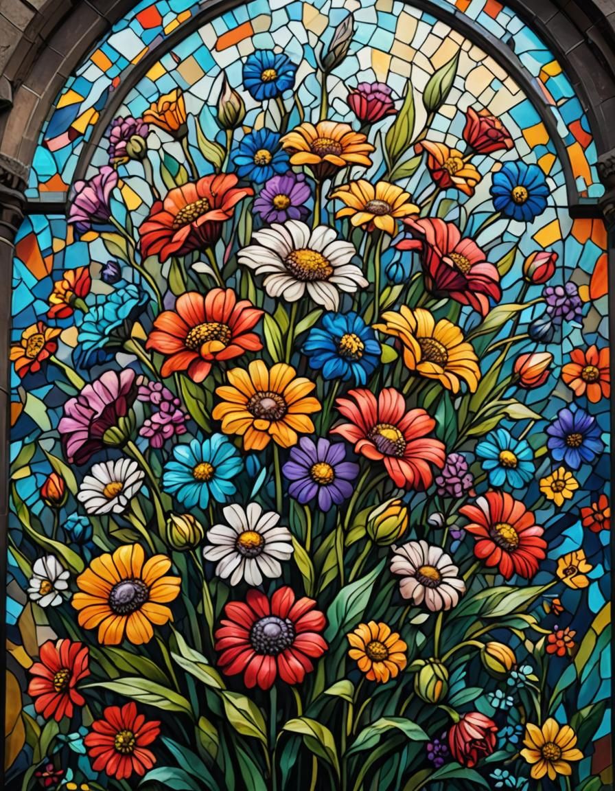 Stained Glass Flowers in Graffiti Art Style