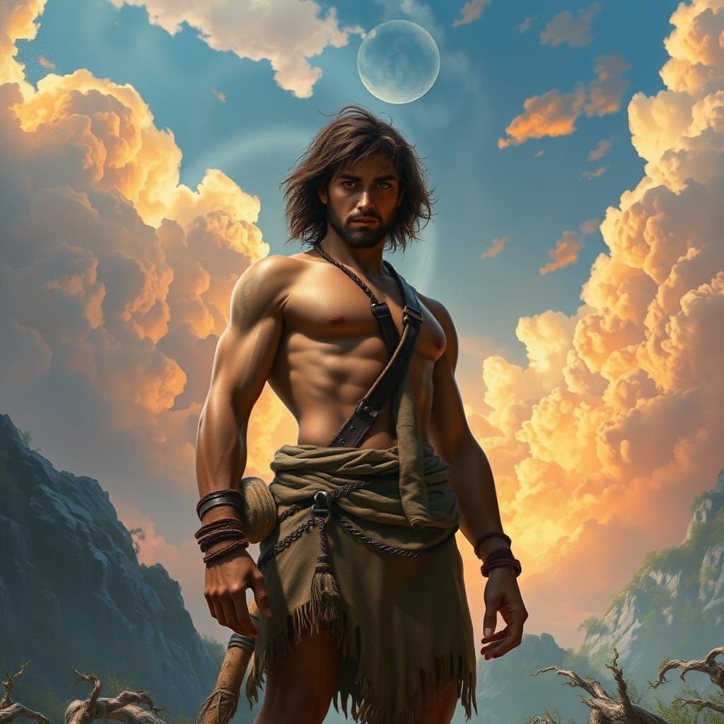 Heroic Figure in Dreamlike Fantasy Landscape