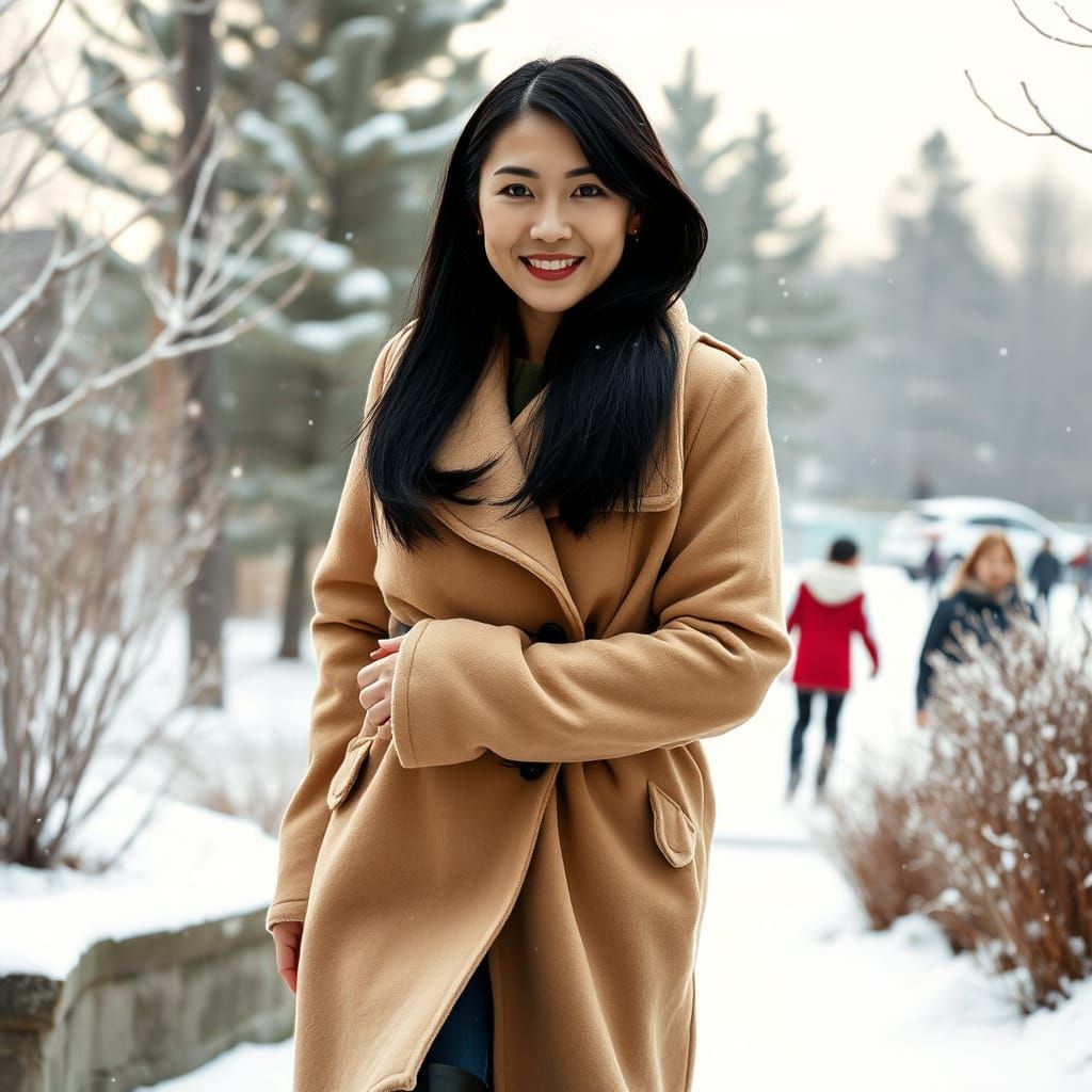 Serene Winter Portrait of a Kyrgyz Woman in Cashmere Coat