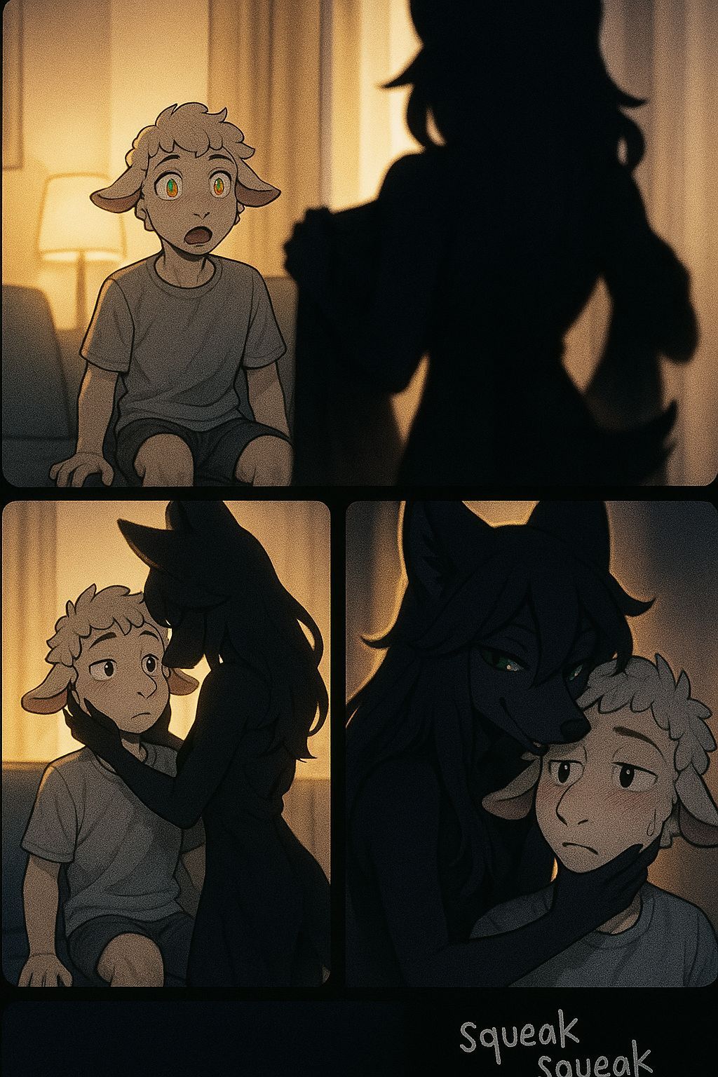 Anime Fox Silhouette and Surprised Lamb