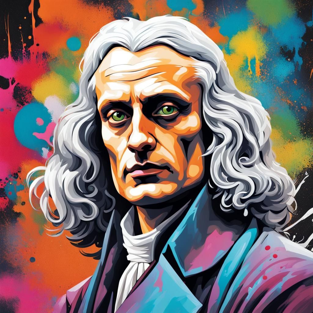 Isaac Newton Portrait in Graffiti Splash Art Style