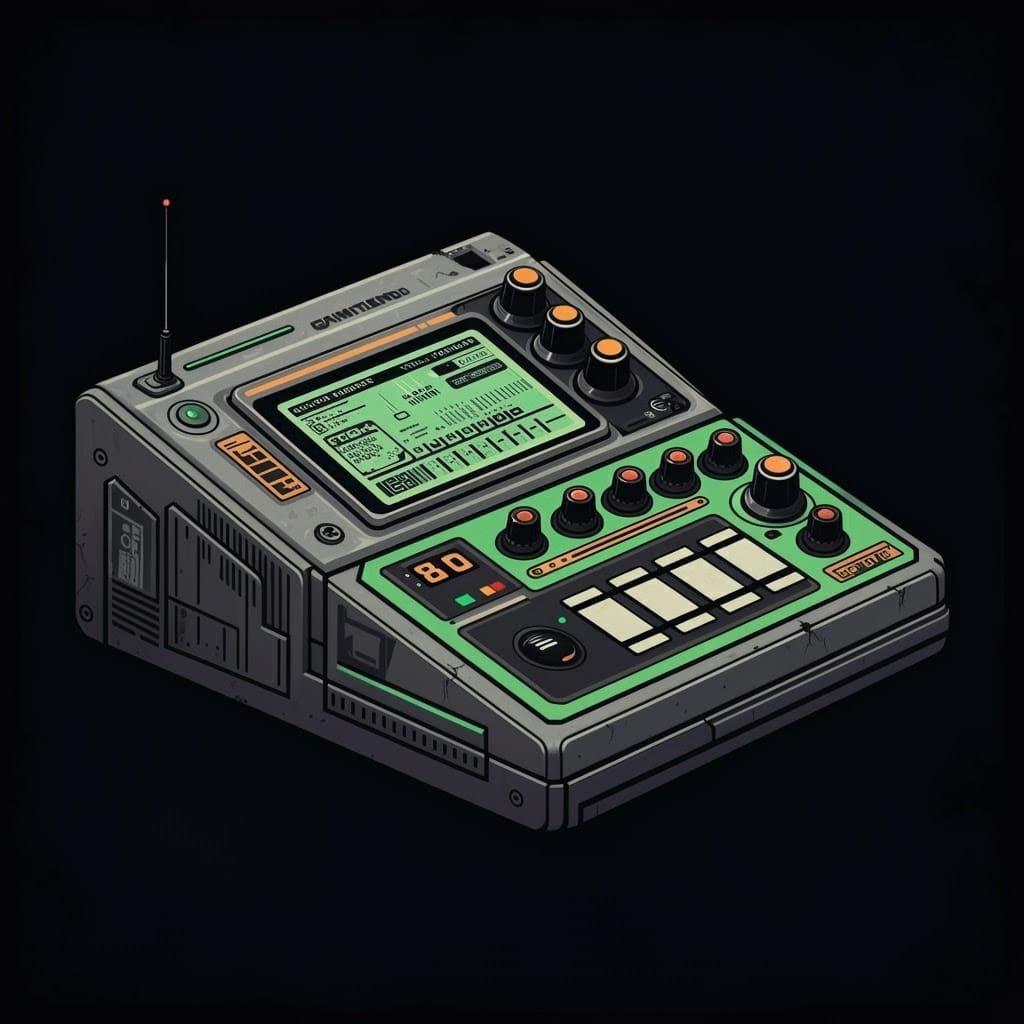 Retro-Futuristic Drum Machine in 8-Bit Style