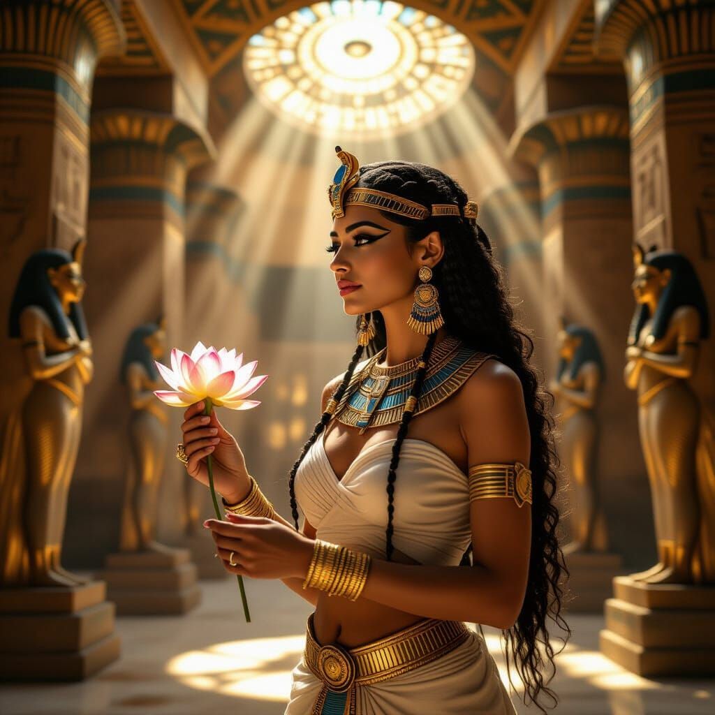 Ancient Egyptian Woman in Temple of Isis, Photorealistic