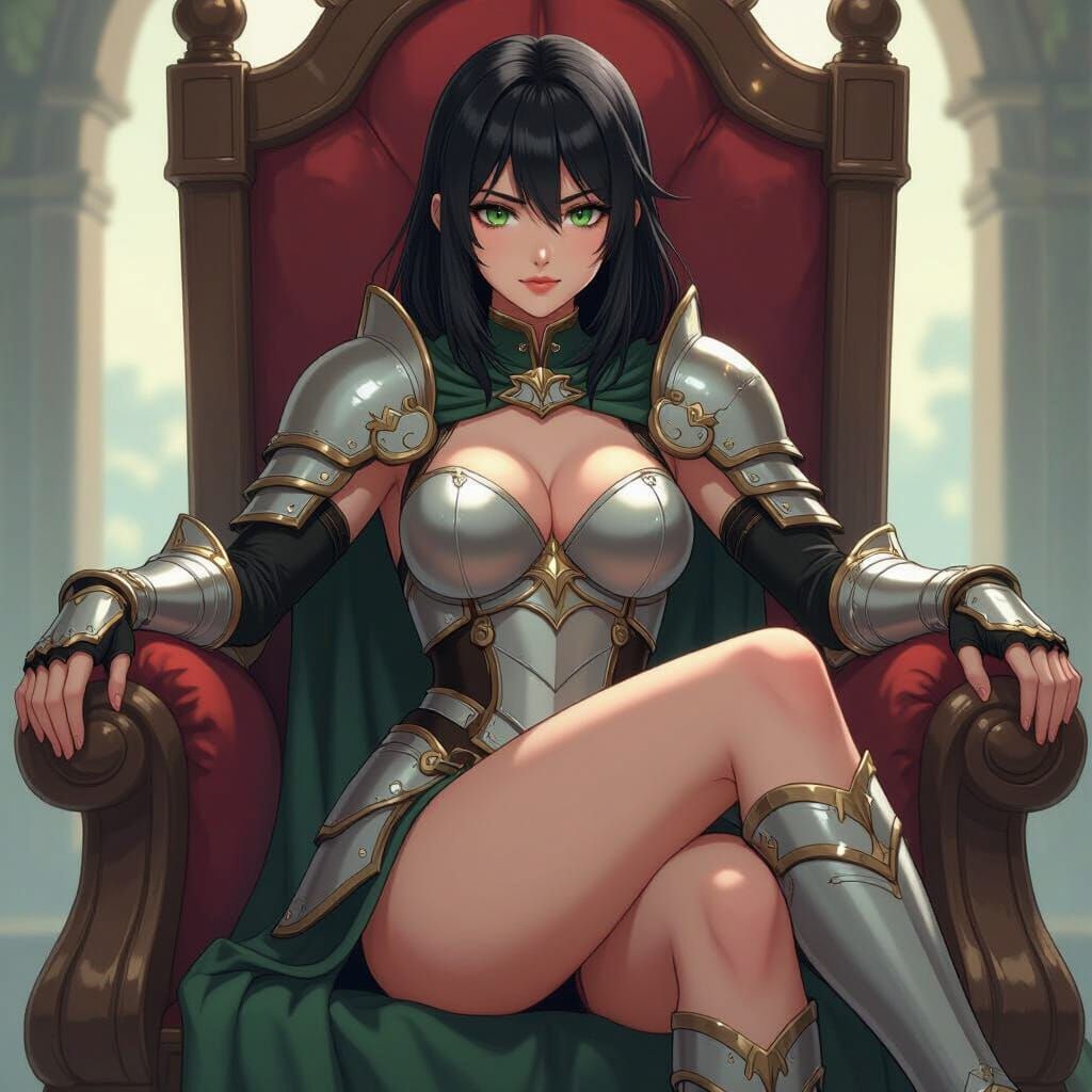 Anime Queen in Armor on Throne