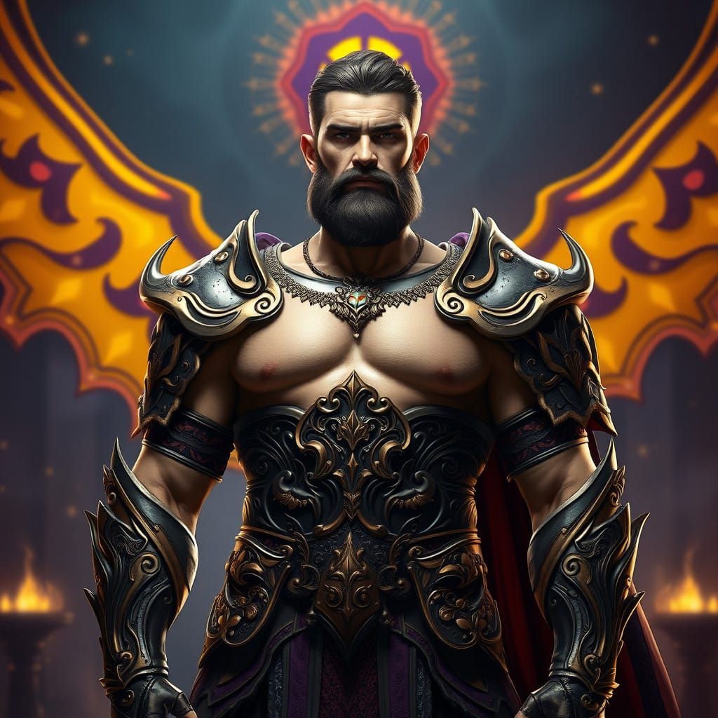 Majestic Dark Fantasy Hero in Ornate Armor