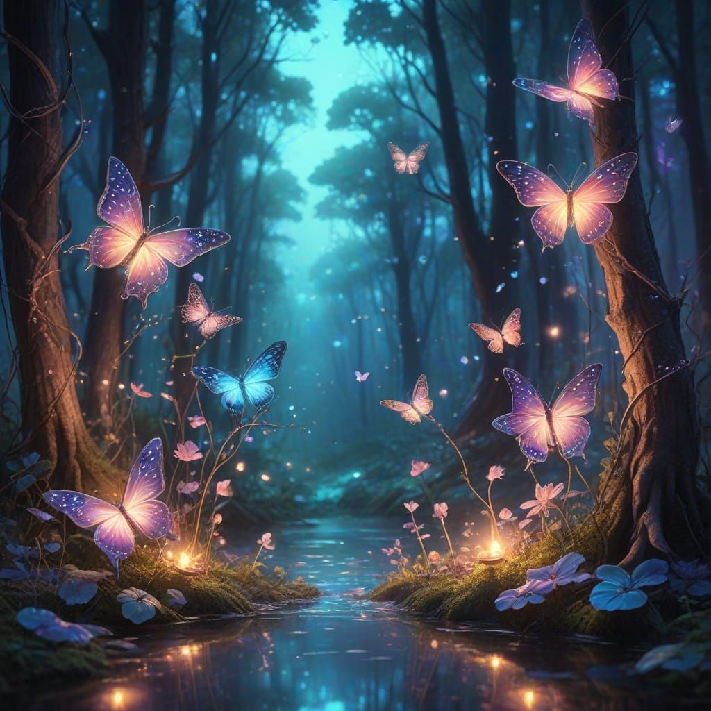 Enchanted Forest Glade with Bioluminescent Details