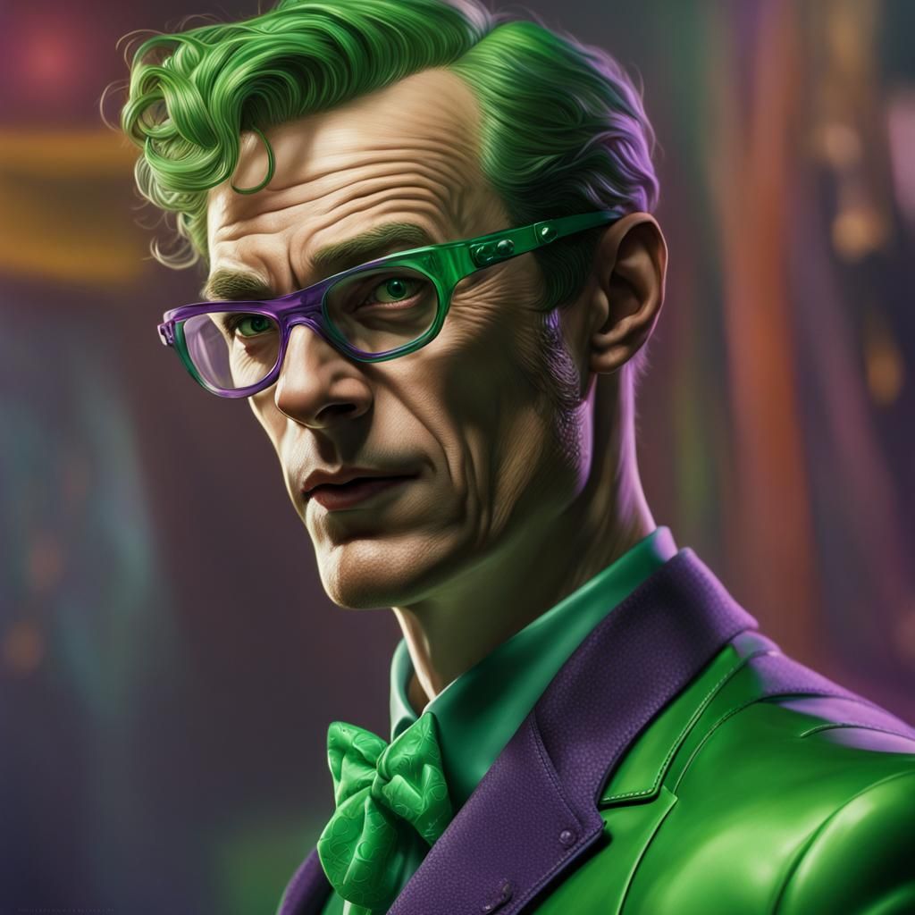 Hyperrealistic Portrait of The Riddler in Splash Art