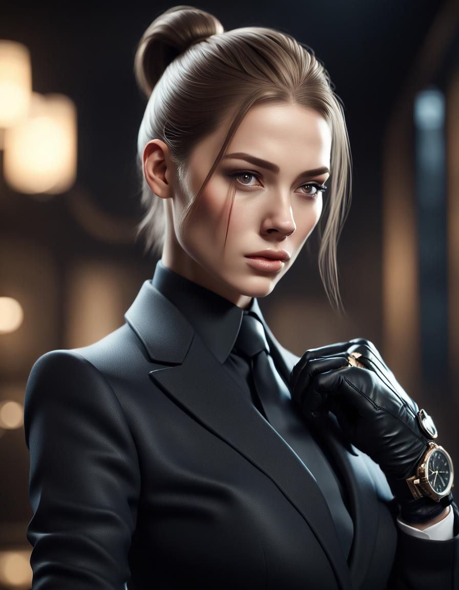 Elegant Woman in Black Suit with Luxury Watch