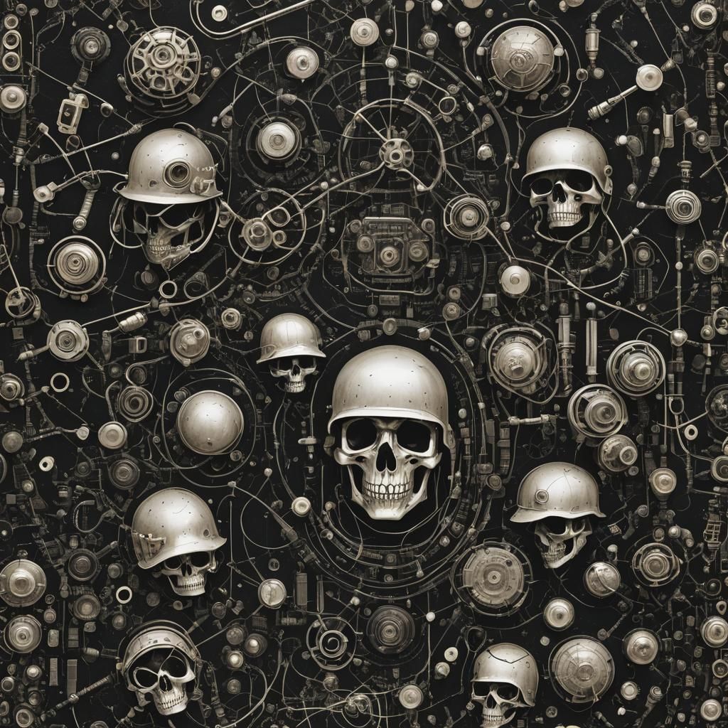 Surreal Wormhole with Mohawk Hardhats and Metal Framework