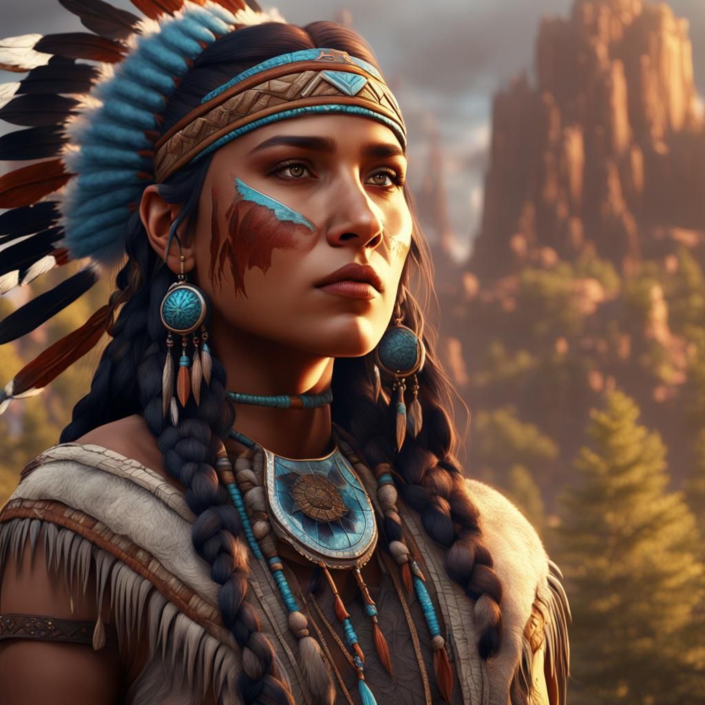 Native American Girl in Detailed Matte Painting
