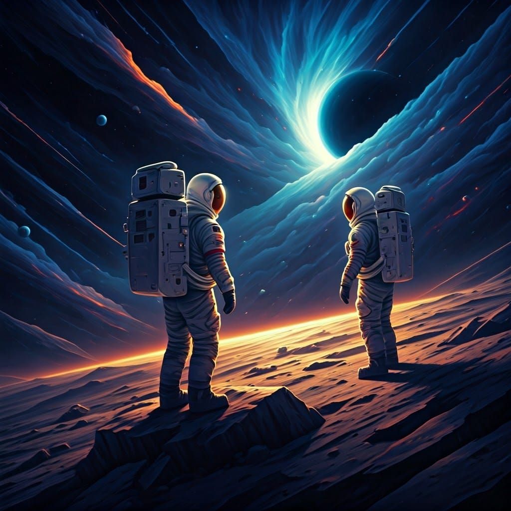 Apollo 11 Astronauts on the Moon with Nebula