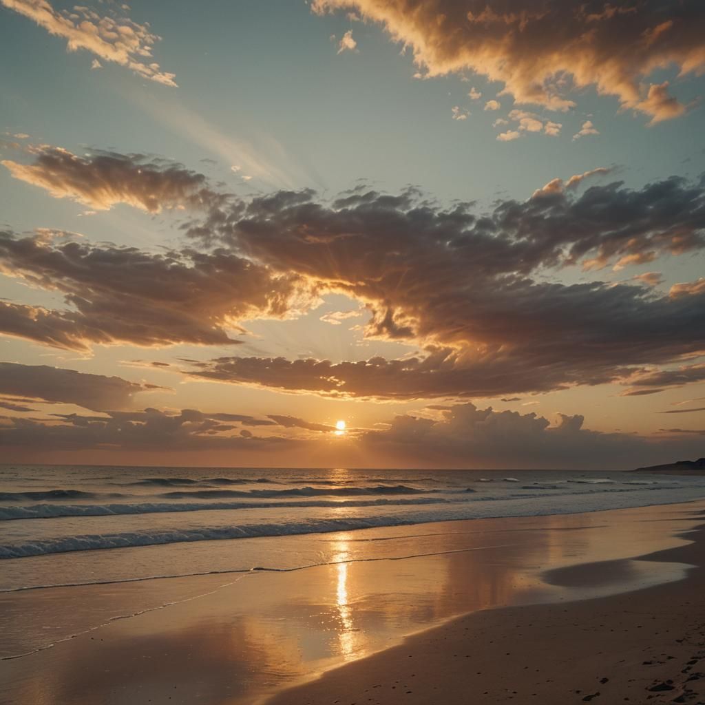 Serene Beach Sunset in Turner-esque Style