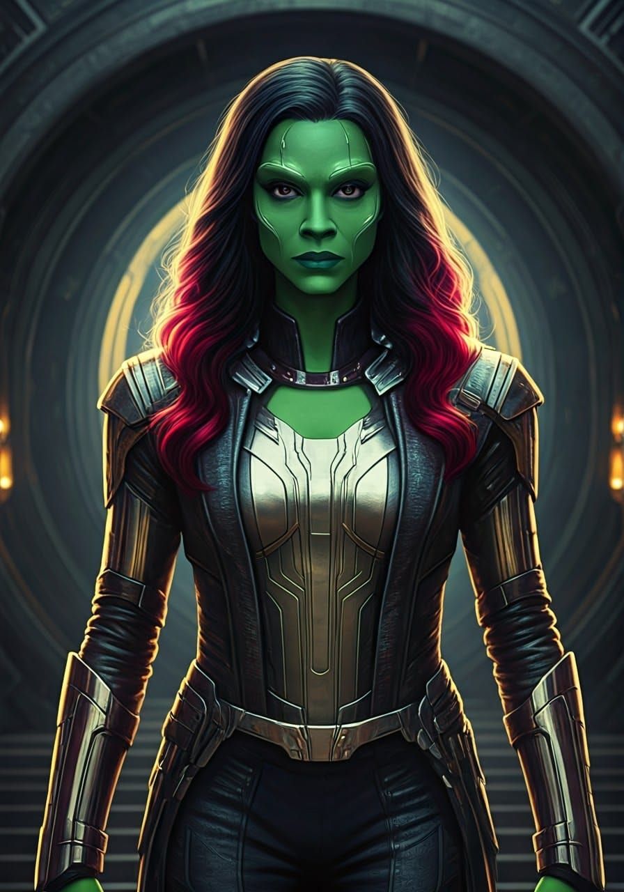 Gamora in Chrome Superhero Suit: A Photorealistic Masterpiec...