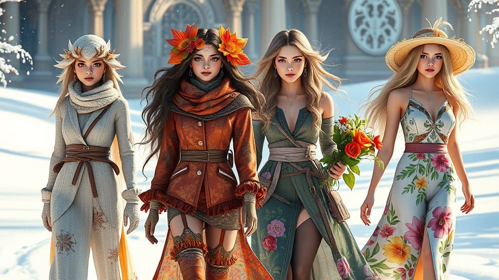 Seasonal Goddesses Unite in Fantastical 8K Matte Painting