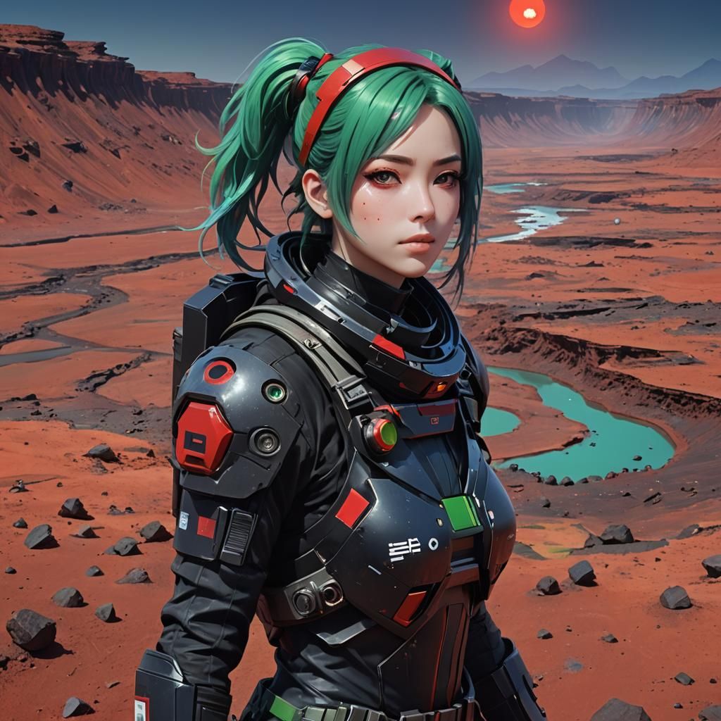 Anime Girl Exploring Mars in Detailed 3D Art