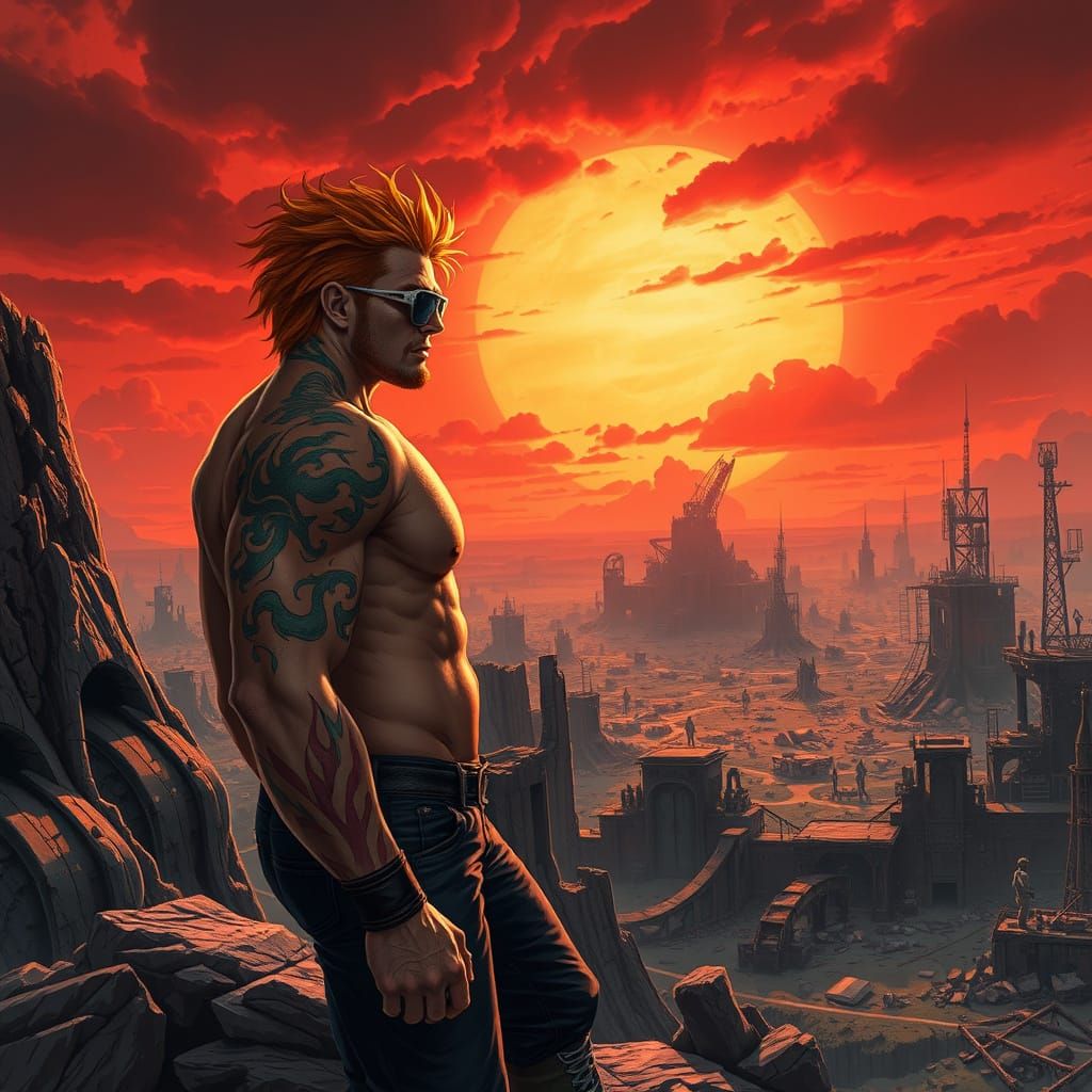Wrestler Surveys Wasteland in Dark Fantasy Concept Art