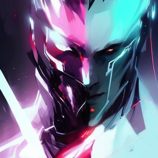 Cyberpunk Cyborg Man Portrait in Digital Art Style