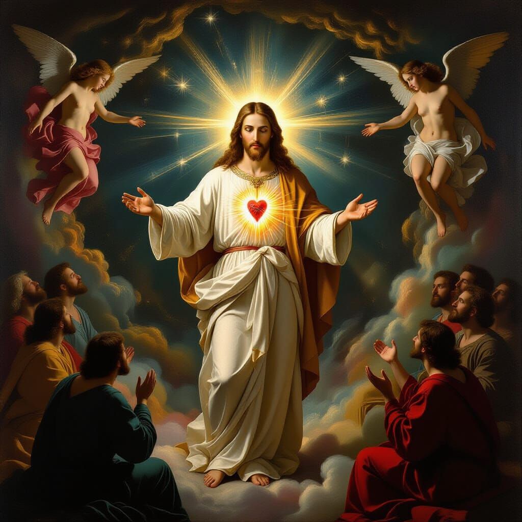 Sacred Heart of Jesus in Baroque Oil Painting Style