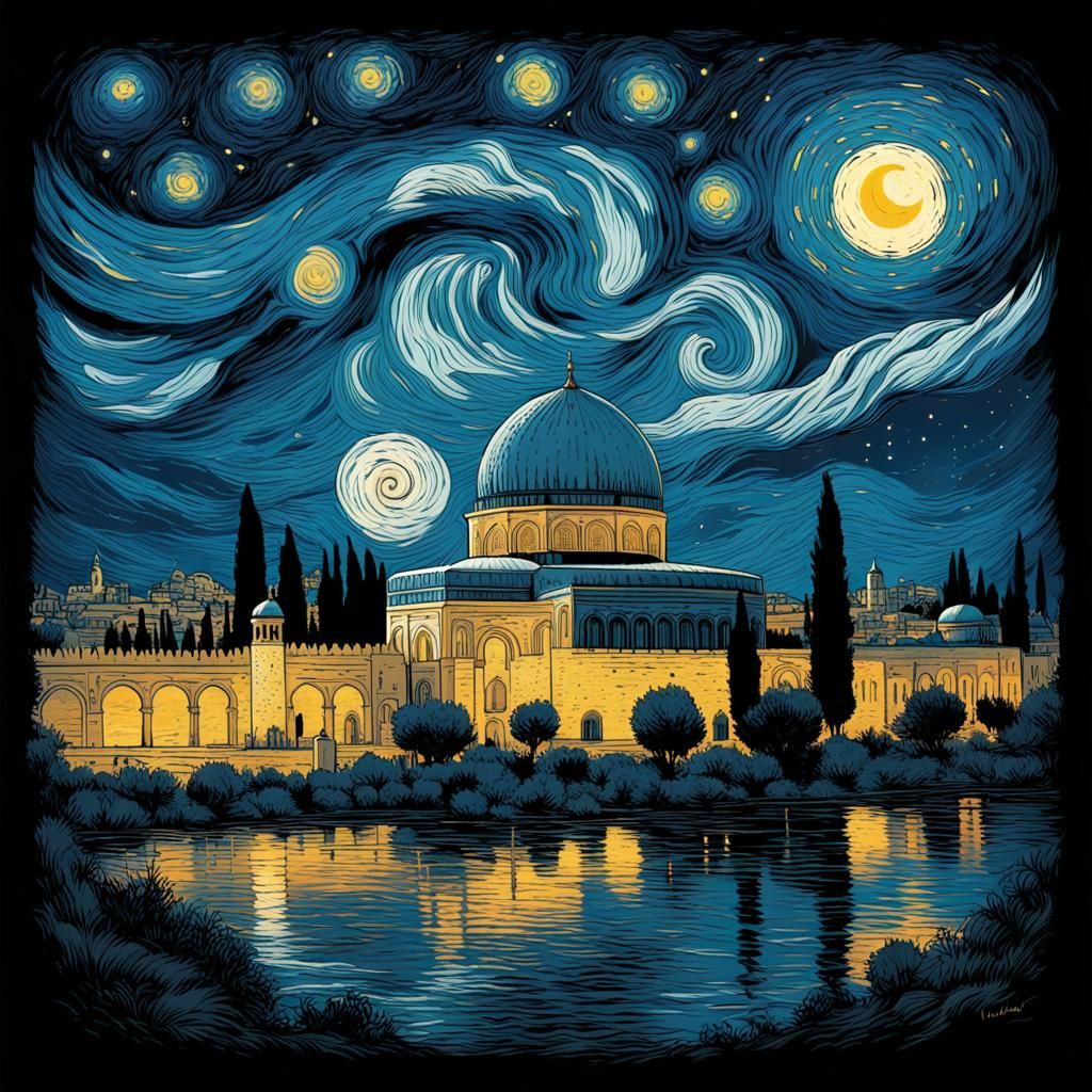 Al Aqsa Starry Night T-Shirt Design: Comic Book Art
