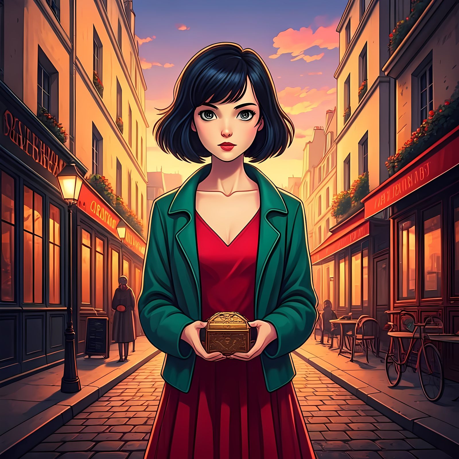 Amelie in Montmartre: Anime-Style Digital Art