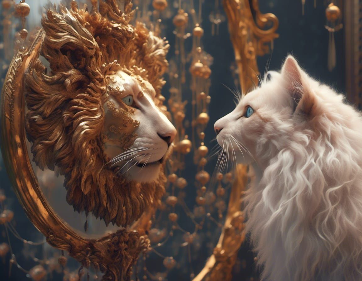 Kitten's Lion Reflection: Fantasy Empowerment