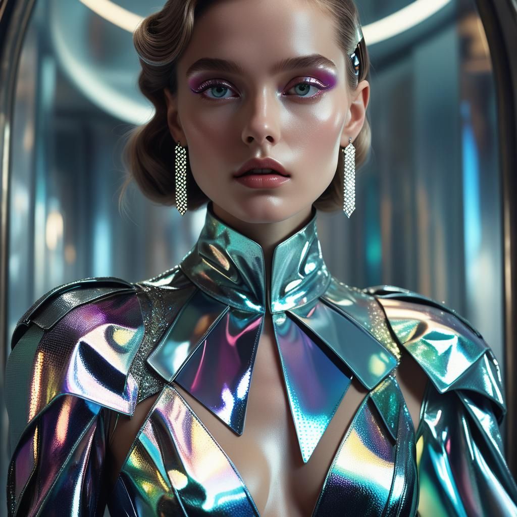 Elegant Being in Metallic Eveningwear, 3D Render