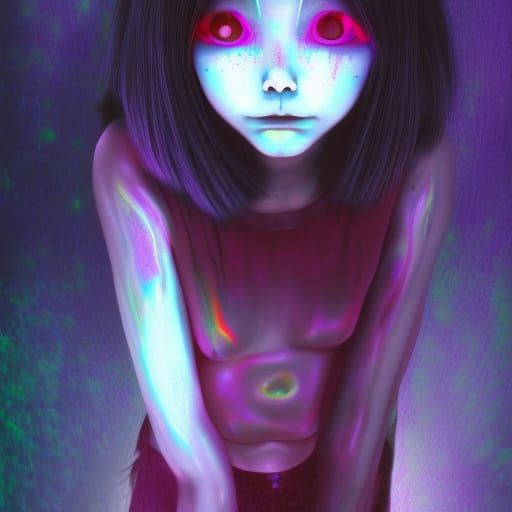 Creepy Horror Girl in Astral Cosmic Style