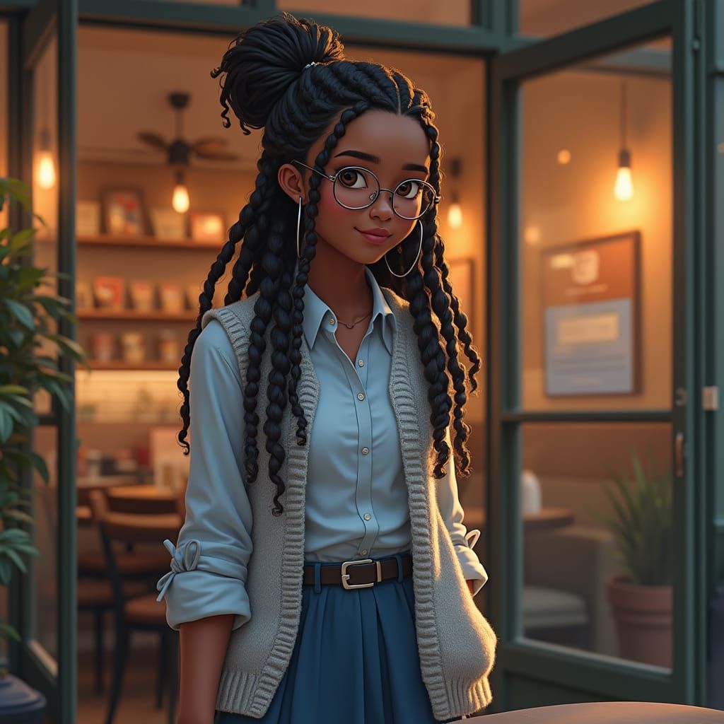 Hyperrealistic Portrait of a Teenager with Braids