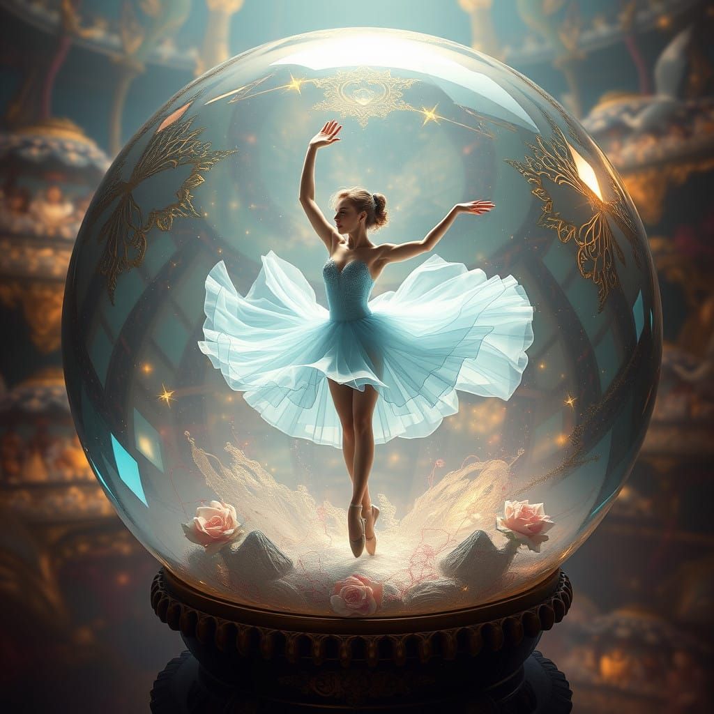 Ballerina in Crystal Ball, Frozen in Elegant Dance, in Photo...