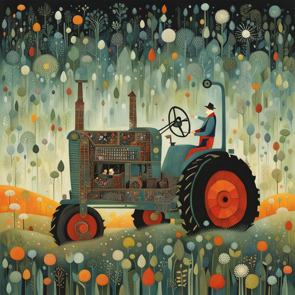 Tractor Illustration in Fairy Tale Style