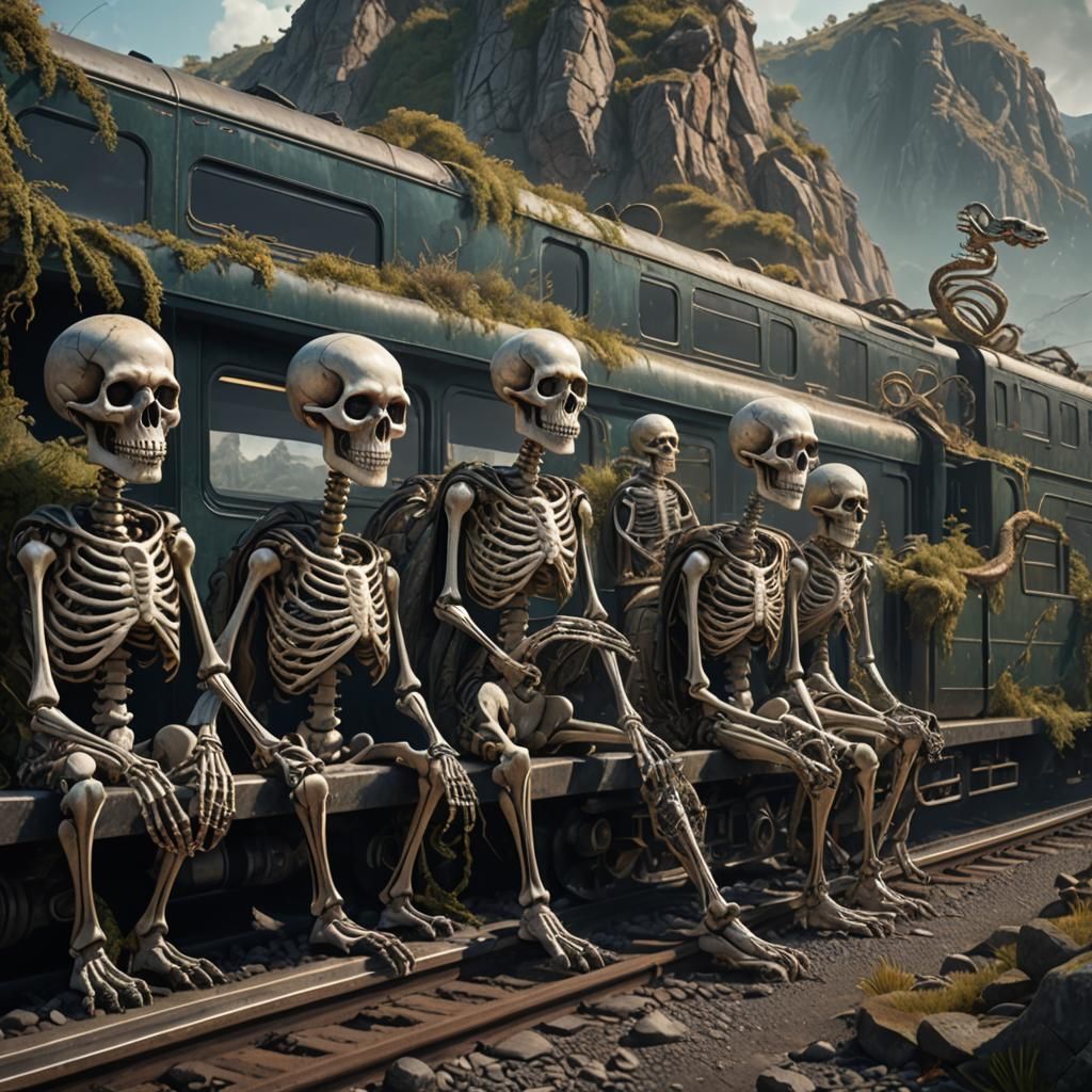 Skeletons with Flashing Eyes, Fantasy Art