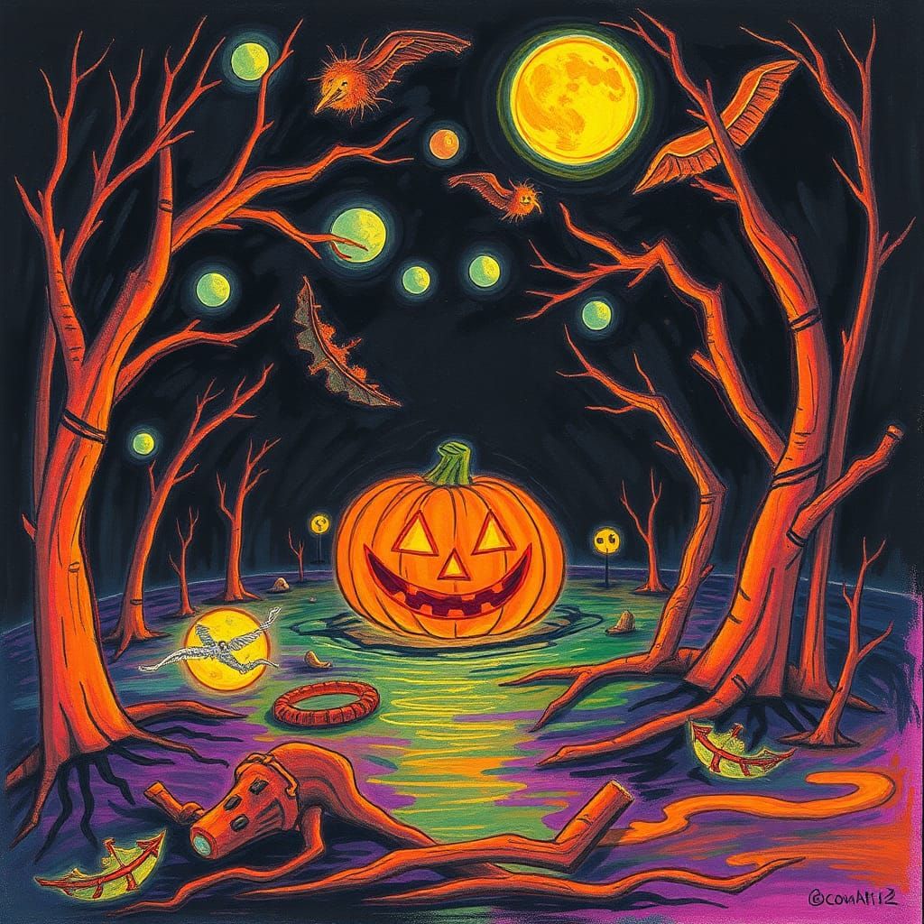 Surreal Halloween Drawing in Rayograph Style
