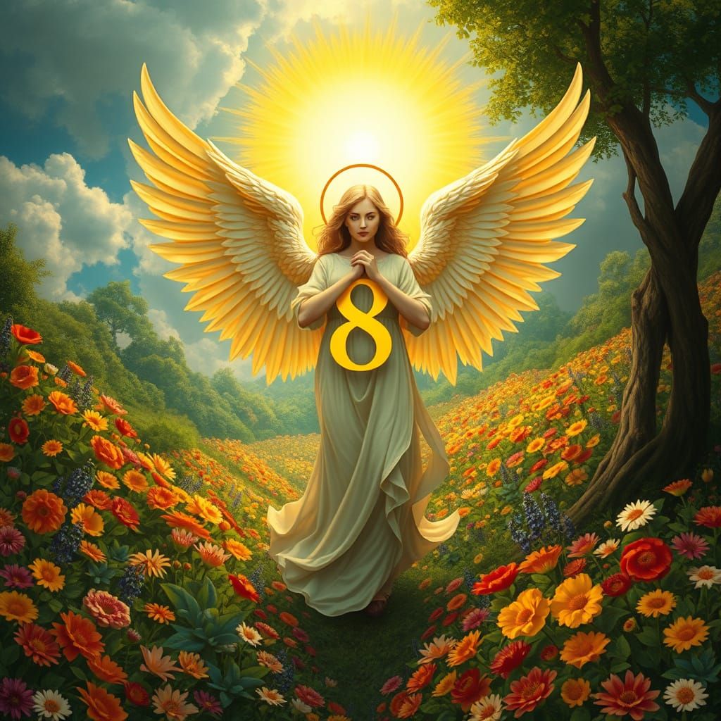 Angel of Prosperity in Vibrant Garden Scene