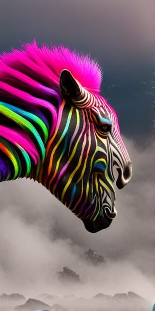 Neon Zebra Skull with Ruby and Emerald Eyes