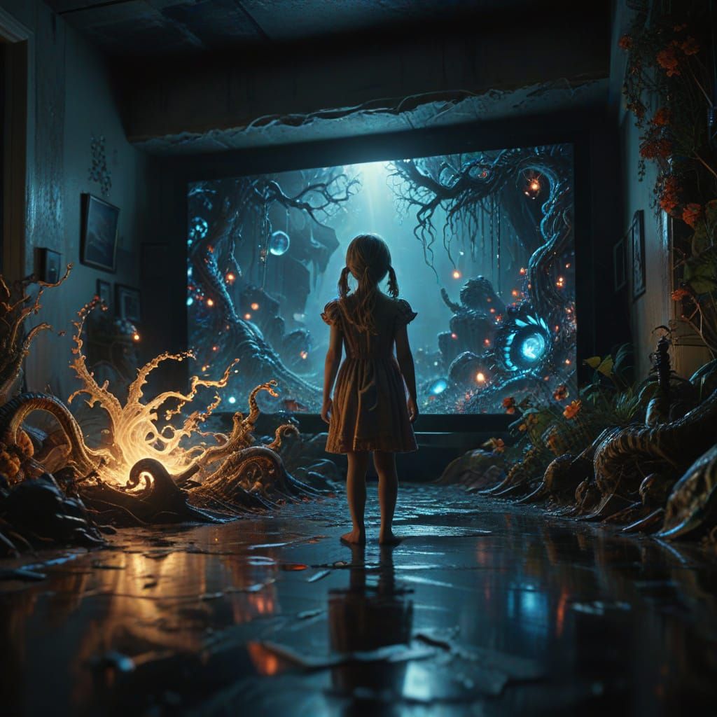 Poltergeist Scene: Girl and Television in HDR