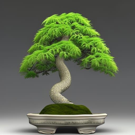 Detailed 3D Bonsai Tree in Glass Bowl