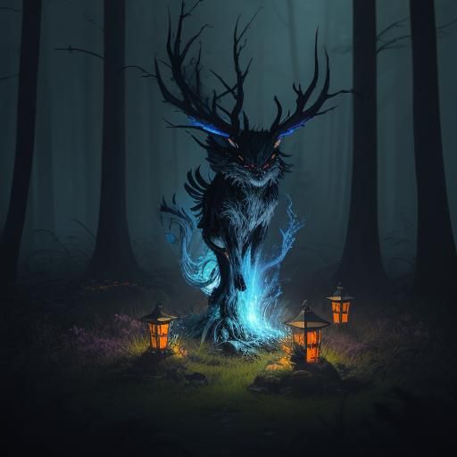 Mystical Halloween Gathering in Dark Fantasy Anime Style